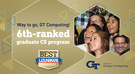 Graphic promoting new national rankings for Georgia Tech's College of Computing