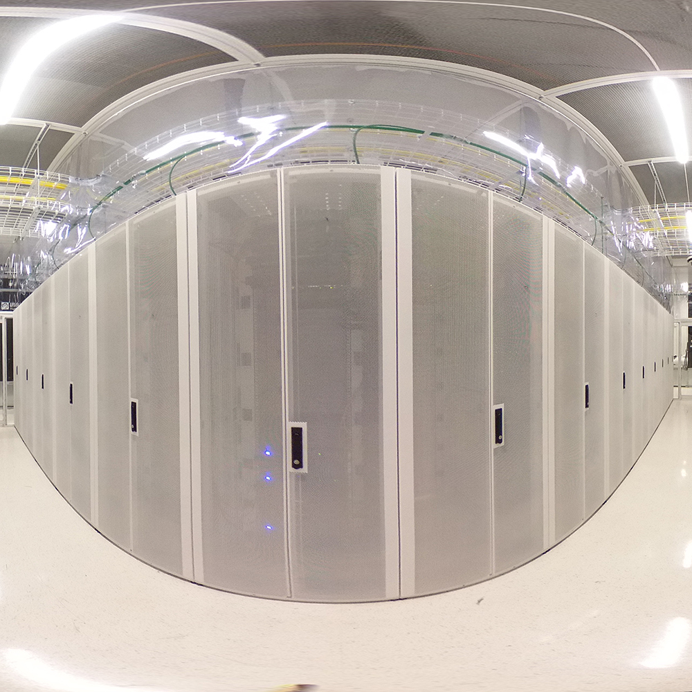 a fish eye lens capture of a data center