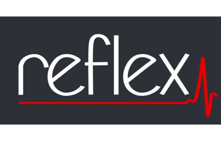 reflex logo with a pulse symbol in red