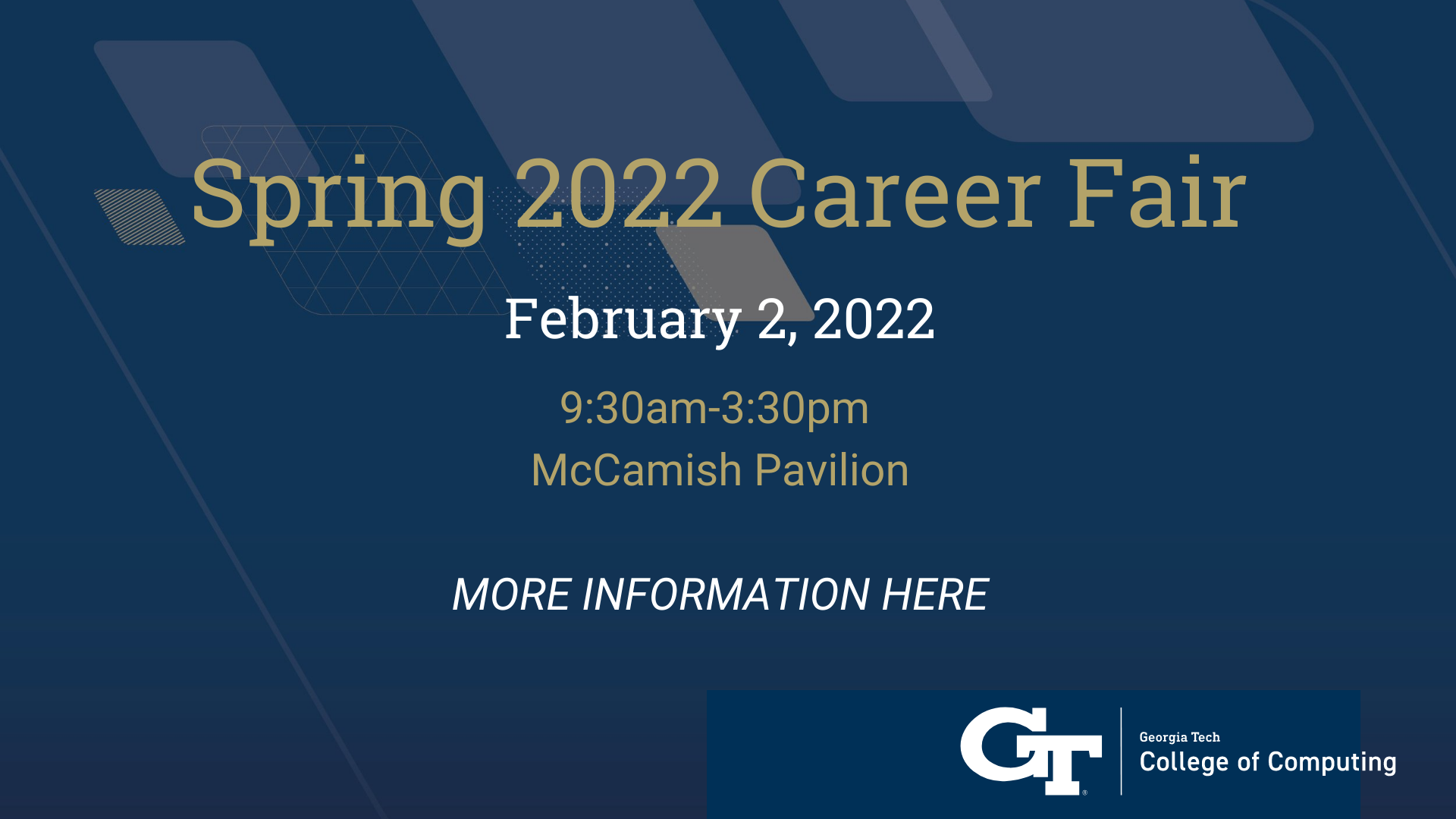 Blue Background with Registration Link Dates and Times for Spring 22 Career Fair