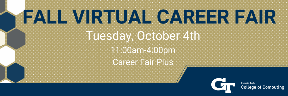 gold box with white and navy text- CoC virtual career fair October 4th at 11am EST.