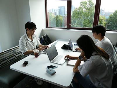 Students work on the newly renovated second floor of CCB.