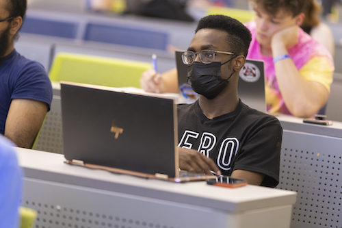 Computer science student listens during class at Georgia Tech