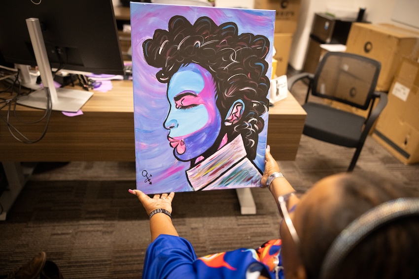 A portrait of Prince painted by Georgia Tech staff member Mechelle Kitchings