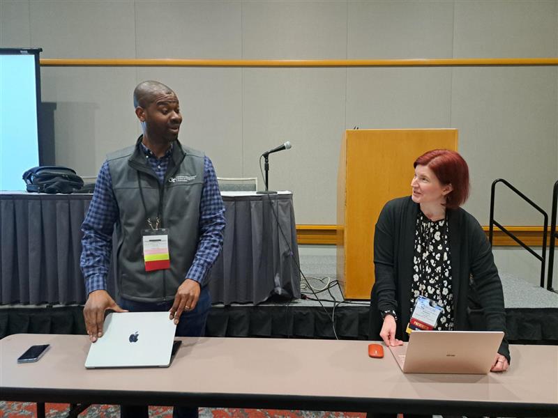 SCI's Olufisayo Omojokun and KellyAnn Fitzpatrick present birds of a feather talk on Capstone courses at SIGCSE.