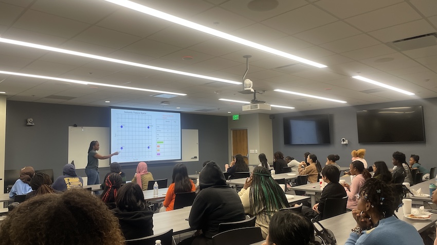 Judith Uchidinuo speakes to students in classroom