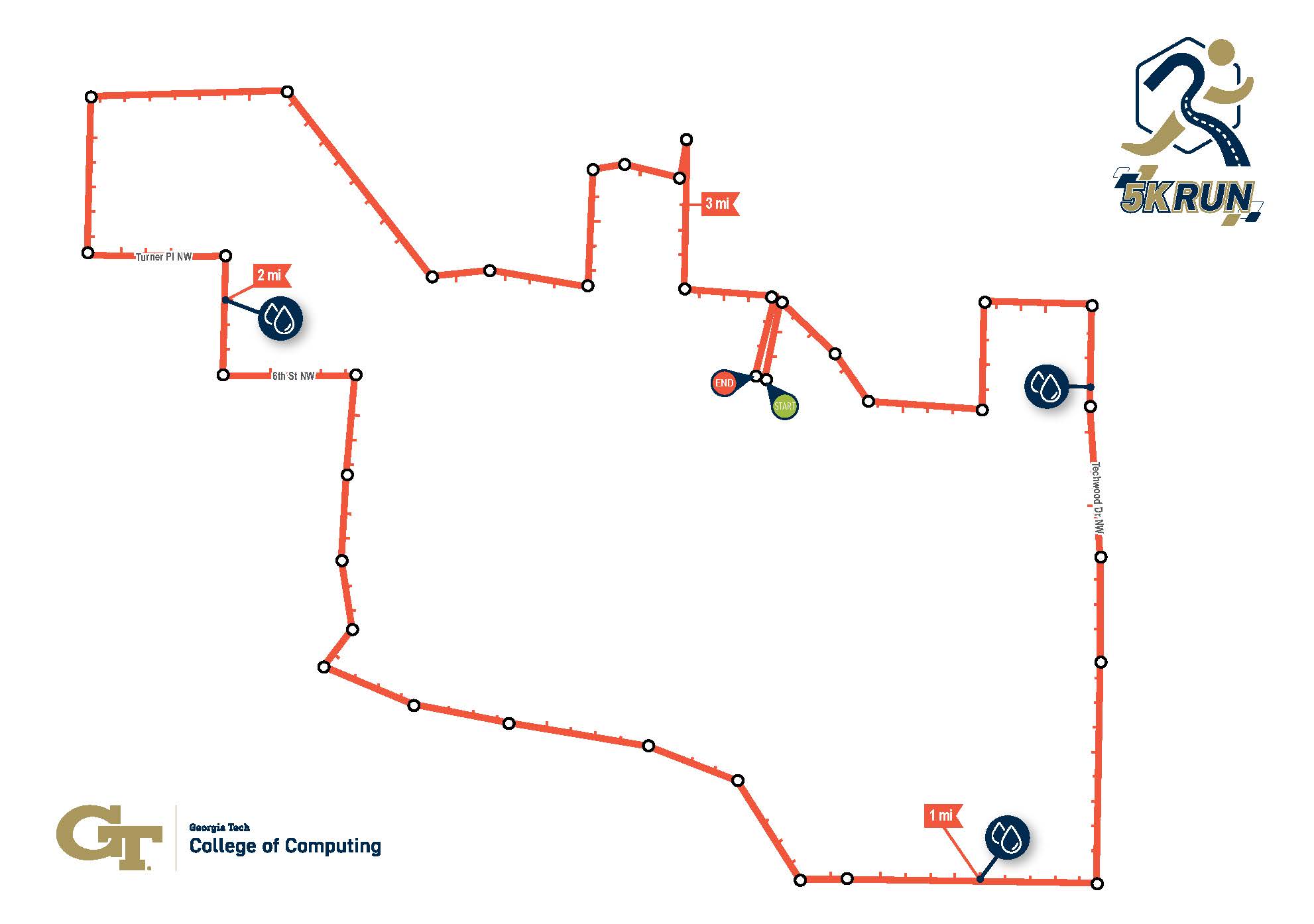Map for 5K route in College of Computing 2025 Road Race