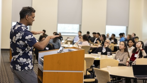 GT CS Professor Santosh Vempala shares insights during a computing summit at Georgia Tech.