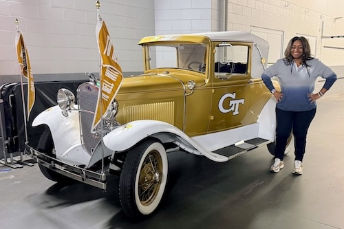 Georgia Tech Computing Alumna Erica Banks with the Rambling Wreck