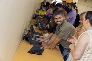 Teacher smiling at students