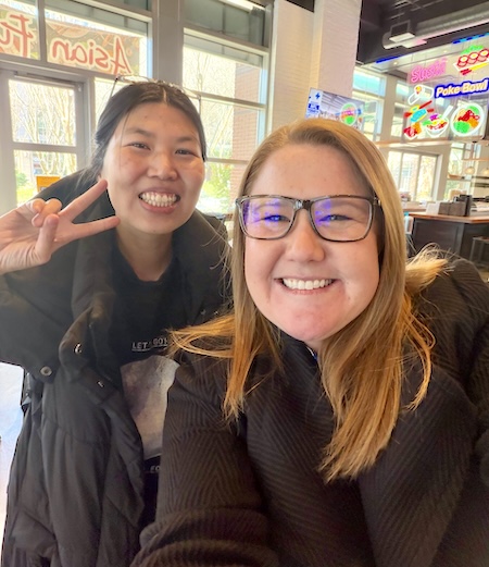 GT Alumna Cherie Lum, on left, and GT Computing Alumni Relations Director Amanda Moore 