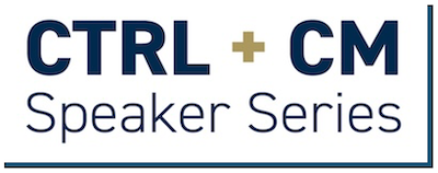 Logo for Georgia Tech's spring CTRL + CM Speaker Series in in Navy Blue and Tech Gold