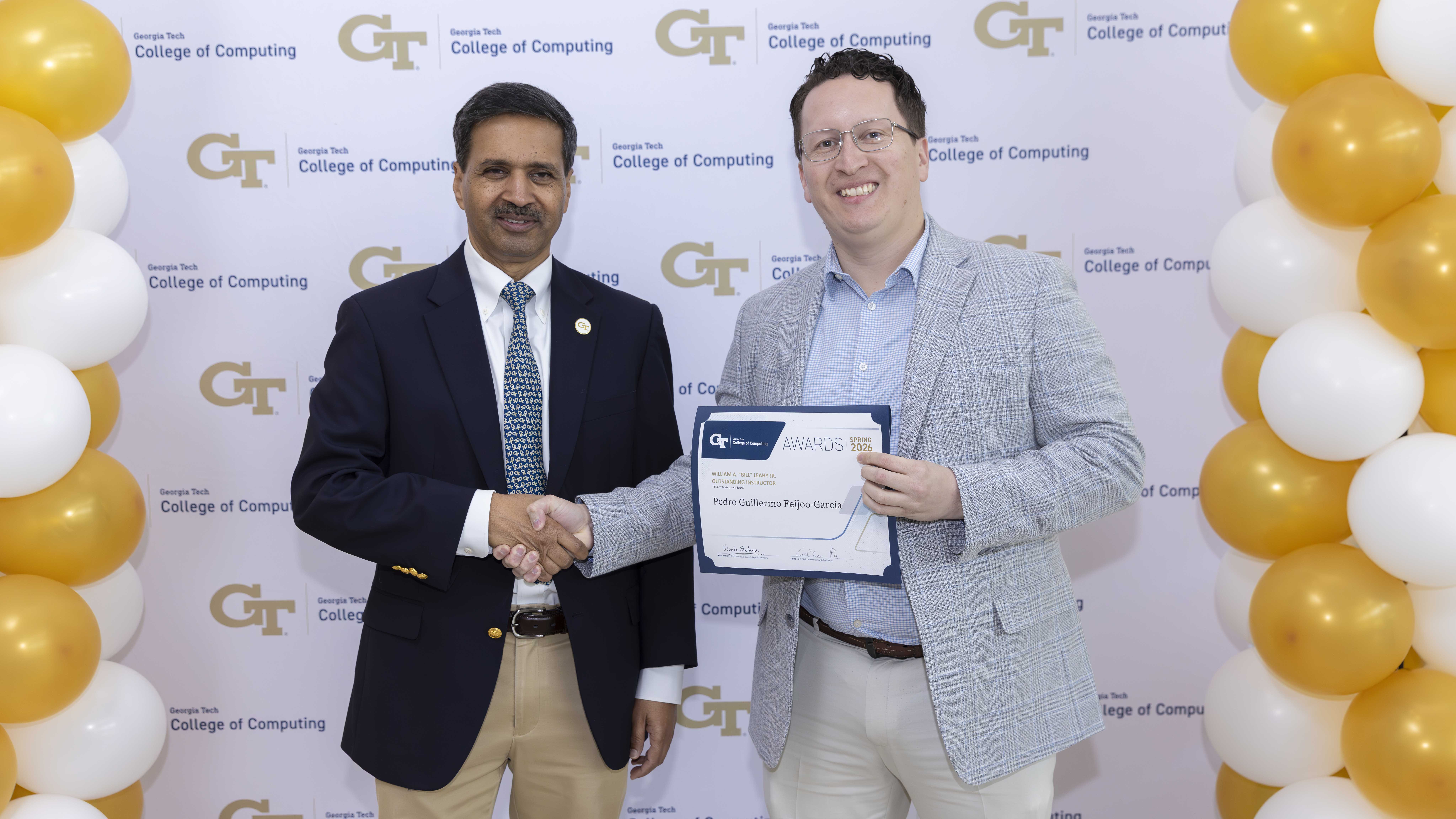 SCI's Pedro Feijoo-Garcia won the William D. “Bill” Leahy Outstanding Instructor award. Photos by Terence Rushin/ College of Computing. 
