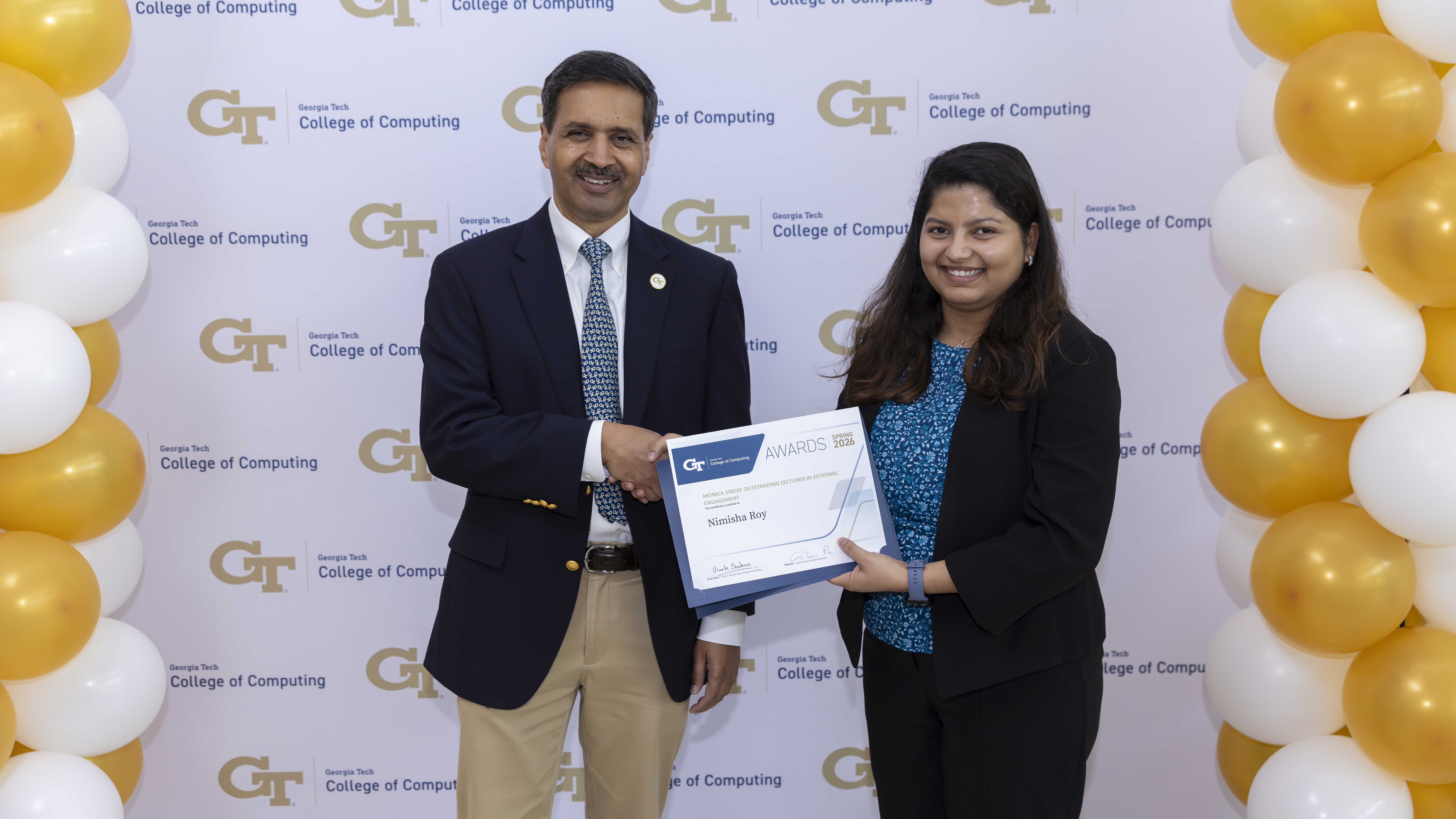 SCI's Nimisha Roy won the Monica Sweat Outstanding Lecturer in External Engagement award. Photos by Terence Rushin/ College of Computing. 