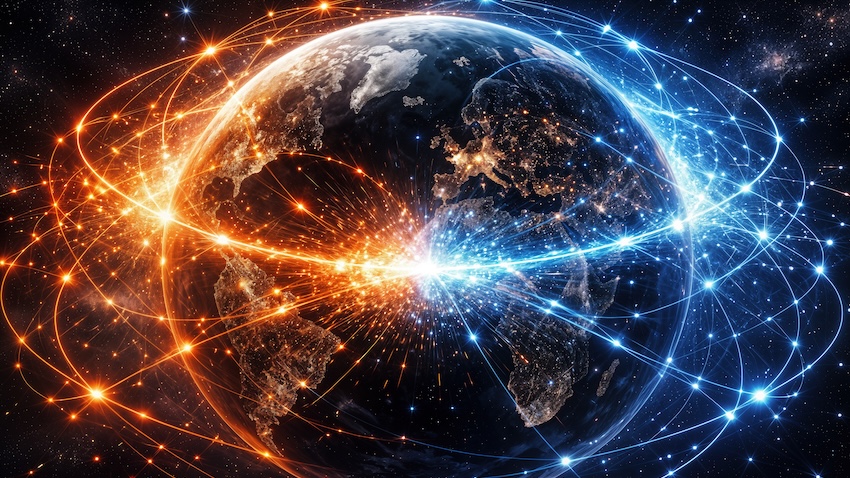 Adobe Stock graphic LEO satellite paths circling Earth