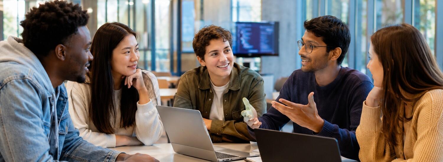A group of students is collaborating on a project