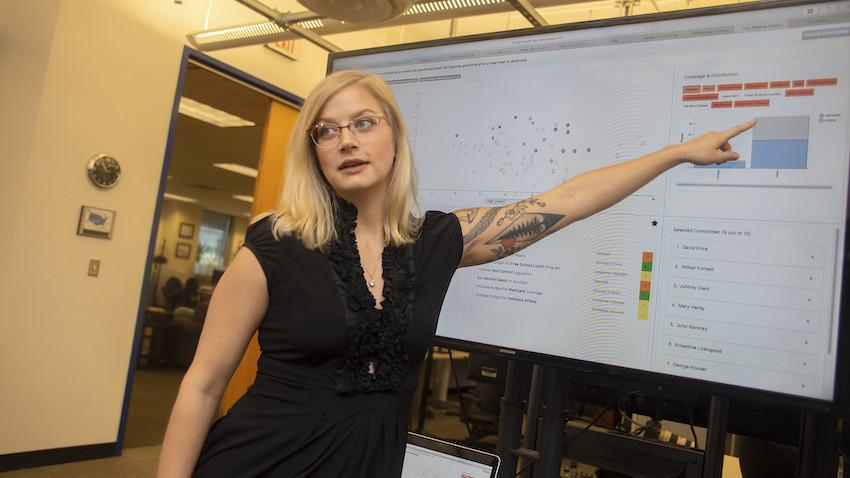 Georgia Tech alumna Emily Wall presents during a showcase in 2019.