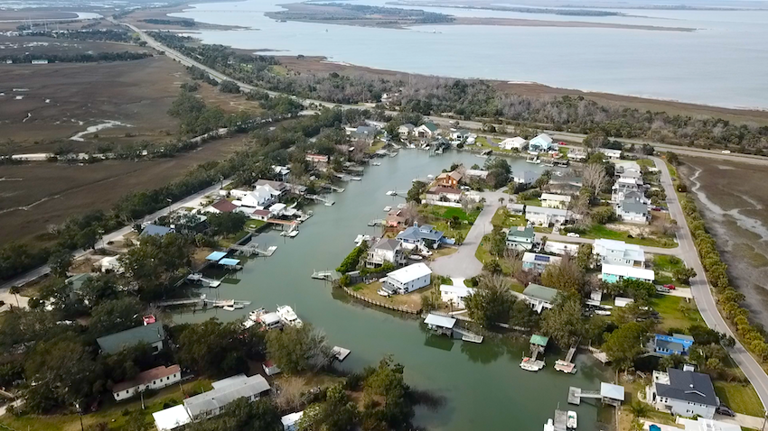 Aerial view of a coastal community