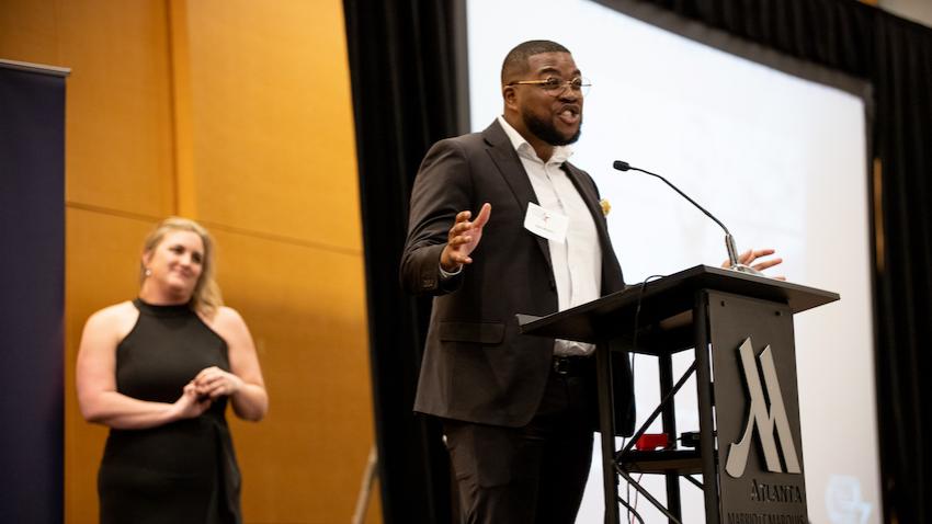 Georgia Tech Alum Kyle Woumns speaks at College of Computing Hall of Fame ceremony 