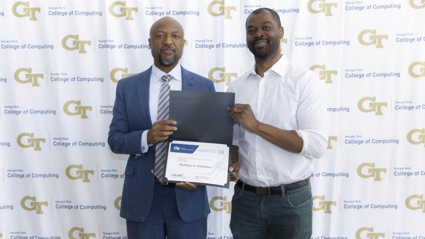 SCI Inaugural Chair Olufisayo Omojokun wins The Monica Sweat Outstanding Lecturer in External Engagement Award. (Photos by Terence Rushin/College of Computing)