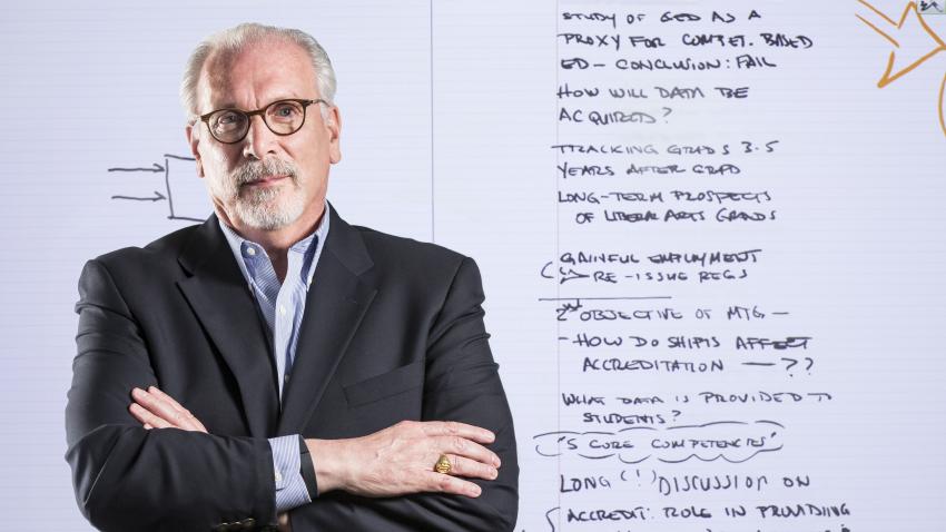 man in front of a whiteboard