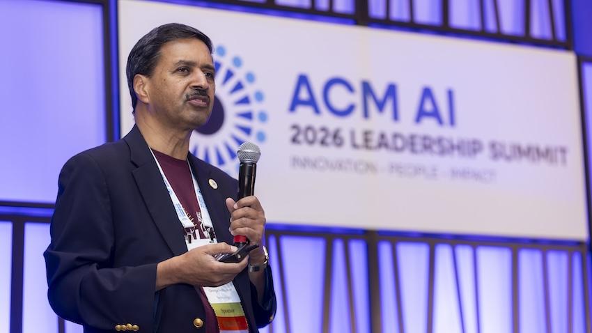 GT Computing Dean Vivek Sarkar speaks at the inaugural ACM AI Leadership Summit
