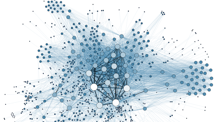 Hundreds of data points connect with lines to form an interactive data visualization