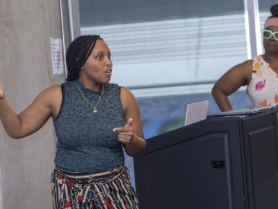 Teachers Amber Jones and Sharonda Haddock lead a part of AI4GA's fifth cohort. Photos by Terence Rushin/ College of Computing. 