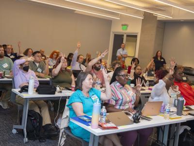 Teachers learn how to teach artificial intelligence (AI) to middle schoolers as a part of AI4GA at Georgia Tech. Photos by Terence Rushin/ College of Computing. 
