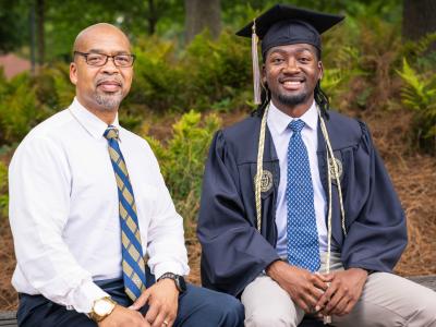 Sababu Barashango and Tai'Re Barashango celebrate Tai'Re’s graduation from Georgia Tech, marking the next step in his journey as a software engineer.