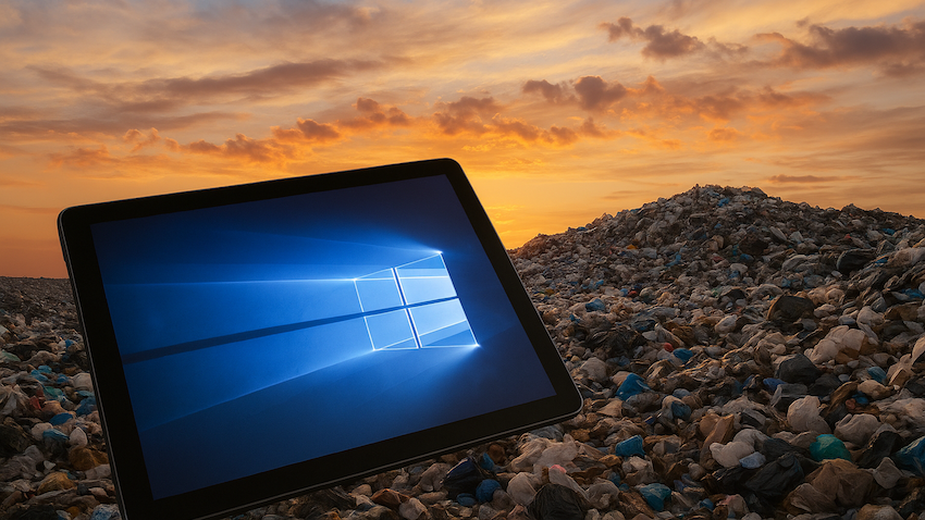 Windows device with landfill in background