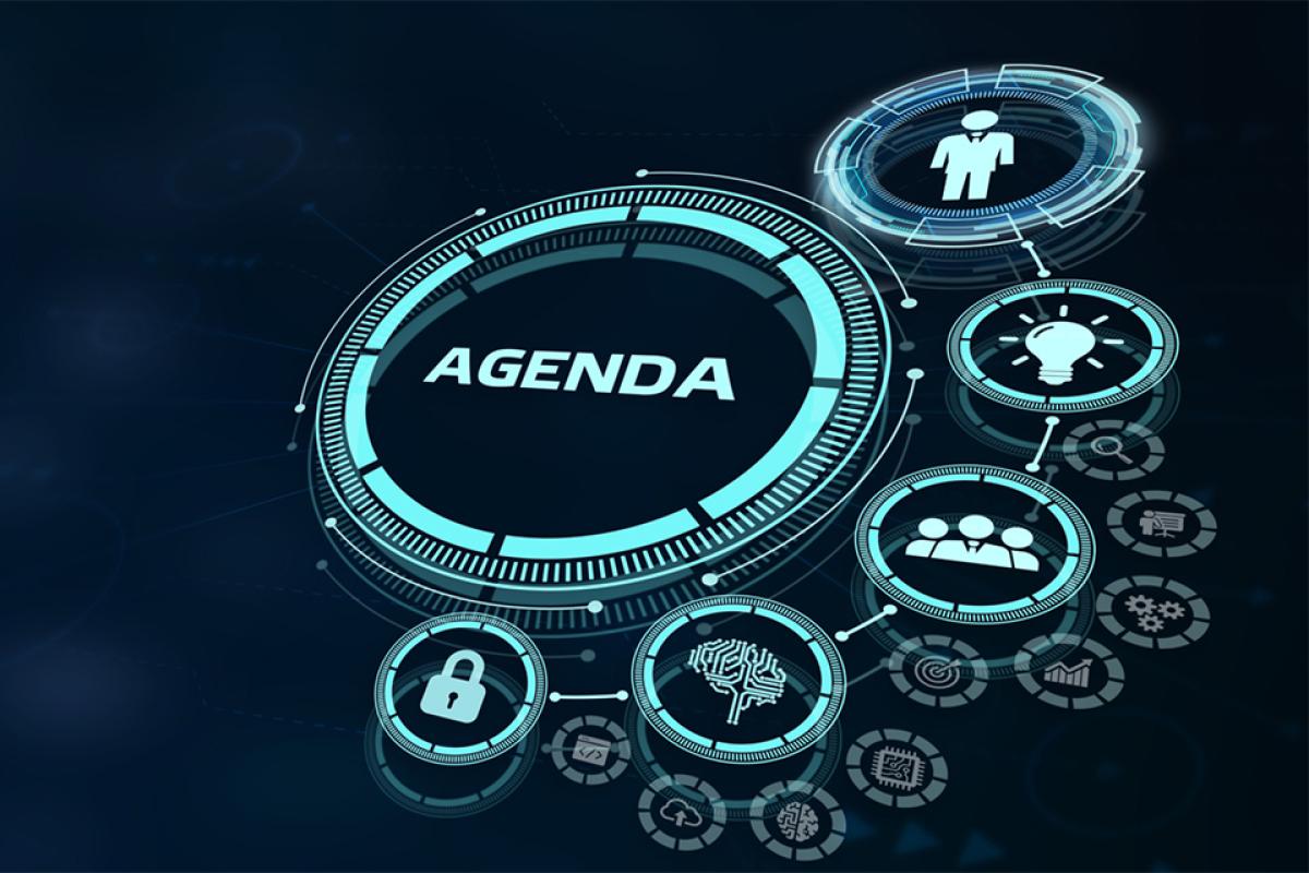 Computer graphic that says "agenda"